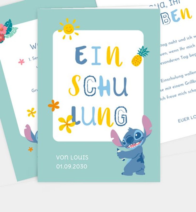 Einladungskarte Einschulung Stitch · S is for Stitch