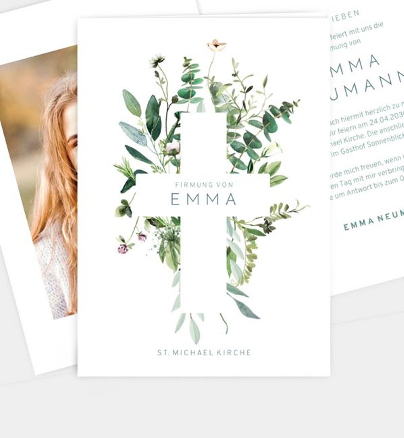 Einladungskarte Firmung Green bouquet