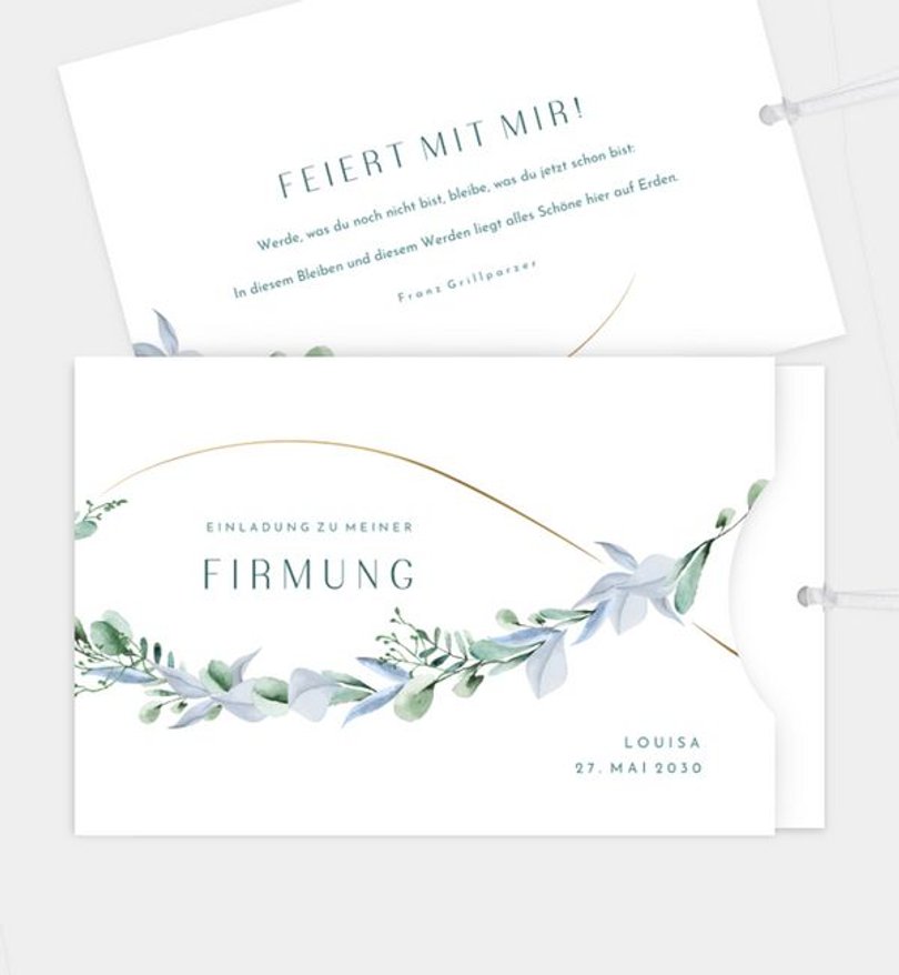 Einladungskarte Firmung Blätterzeichen