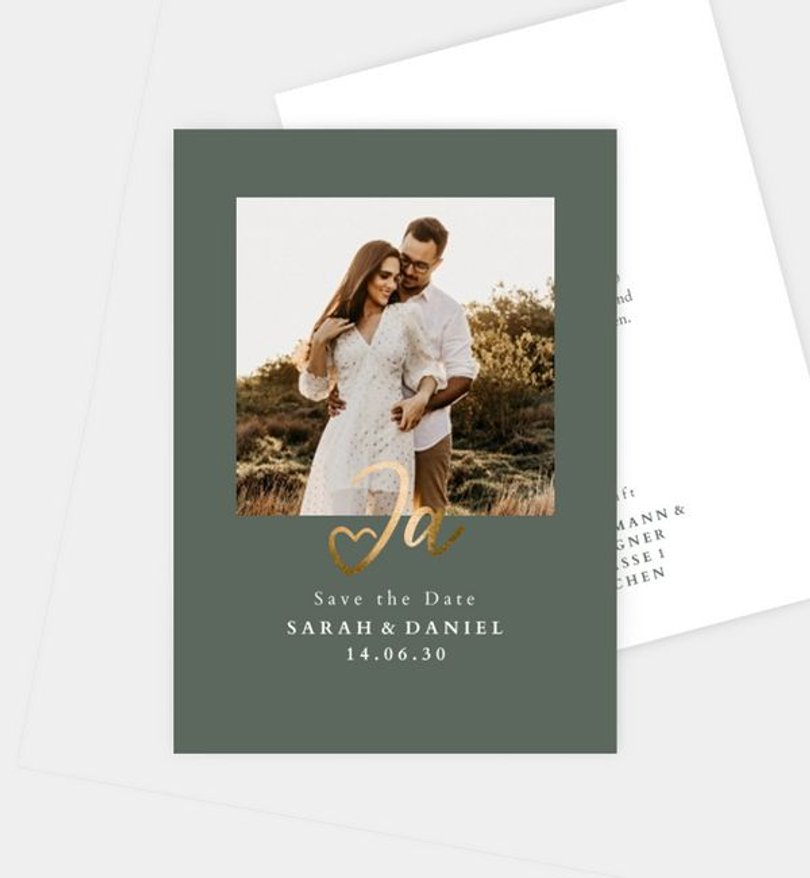 Save-The-Date Karte Hochzeit Ja · Mitten ins Herz