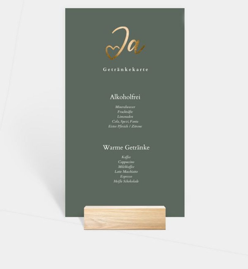 Getränkekarte Hochzeit Ja · Mitten ins Herz