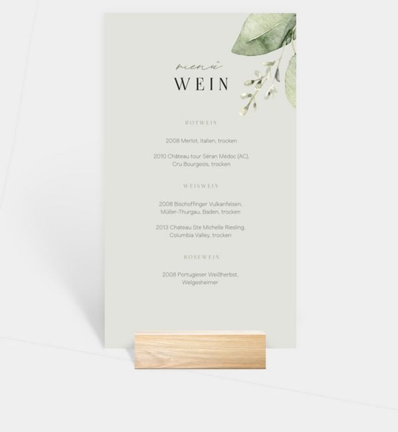 Getränkekarte Hochzeit Tender Love